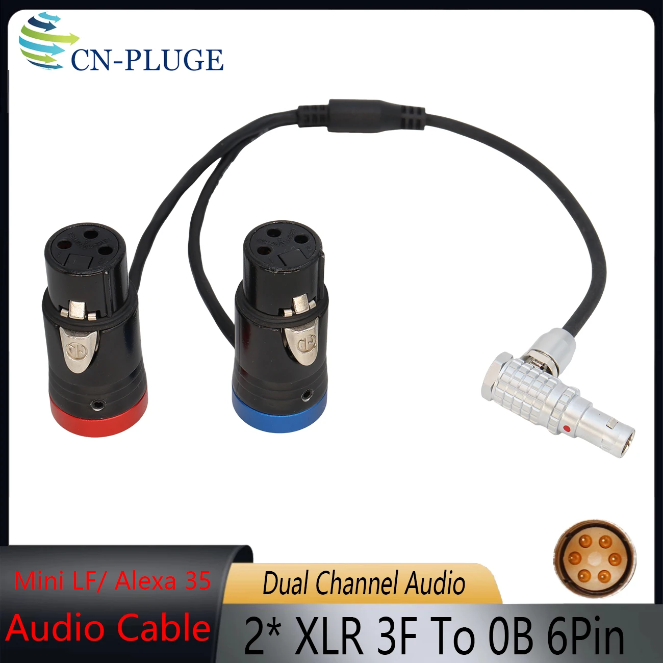 ARRI Alexa 35/Mini LF Camera  Audio Cable 0B 6-pin to Dual Low Profile XLR 3-pin Female Plug Dual Channel