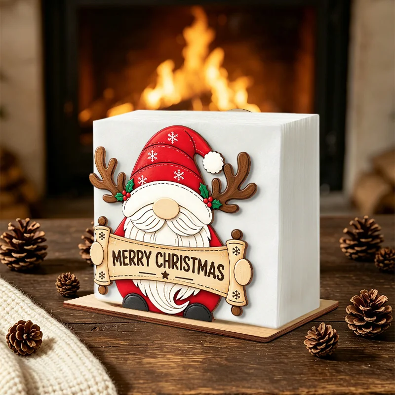 1pc/2pcs/3pcs Christmas Gnome Wooden Napkin Holder Antler Gnome Merry Christmas Sign Napkin Organizer for Restaurant Decoration