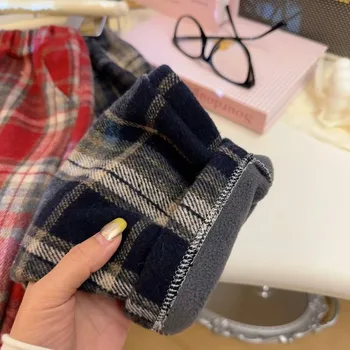 2025 Autumn and Winter New Trendy and Fashionable Children's Plush Casual  Versatile Checkered Straight Leg Pants Korean Version 6