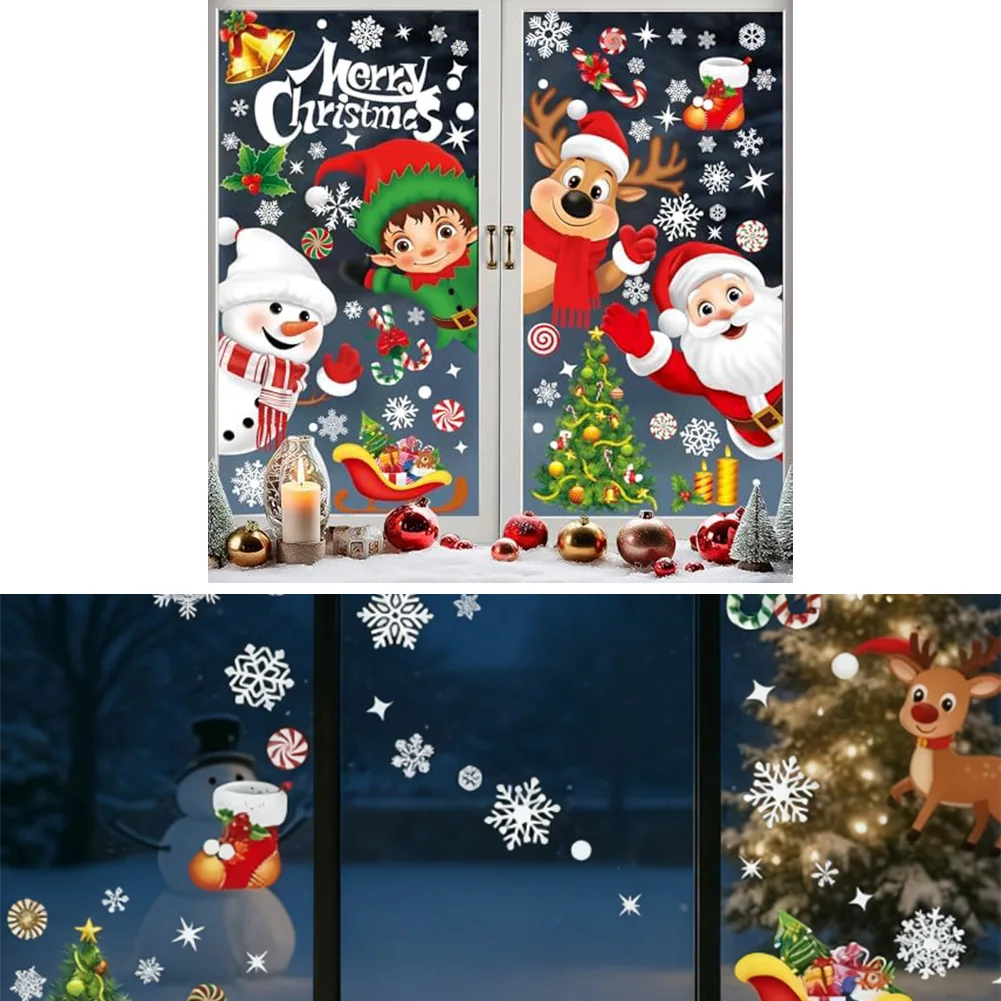 Reusable PVC Christmas Window Decals Set 268 Pieces for Rooms Snowflakes Santa for claus Snowmen for elves and Reindeer