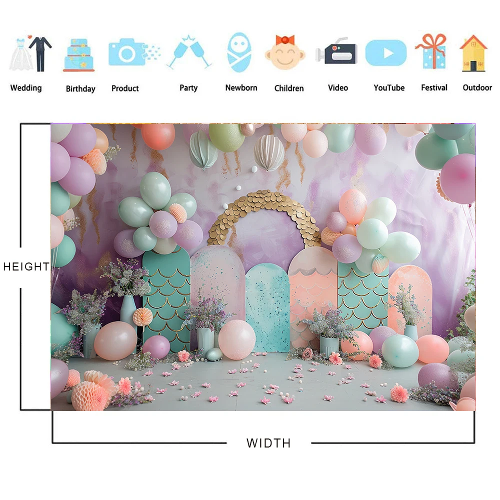 Birthday Party Background Mermaid Underwater World Cake Smash Baby Shower Decor Banner Kids Portrait Backdrop for Photo Studio