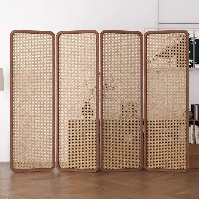 Japanese rattan solid wood folding screen Household porch partition Hotel B & B Teahouse aisle cover corner decoration