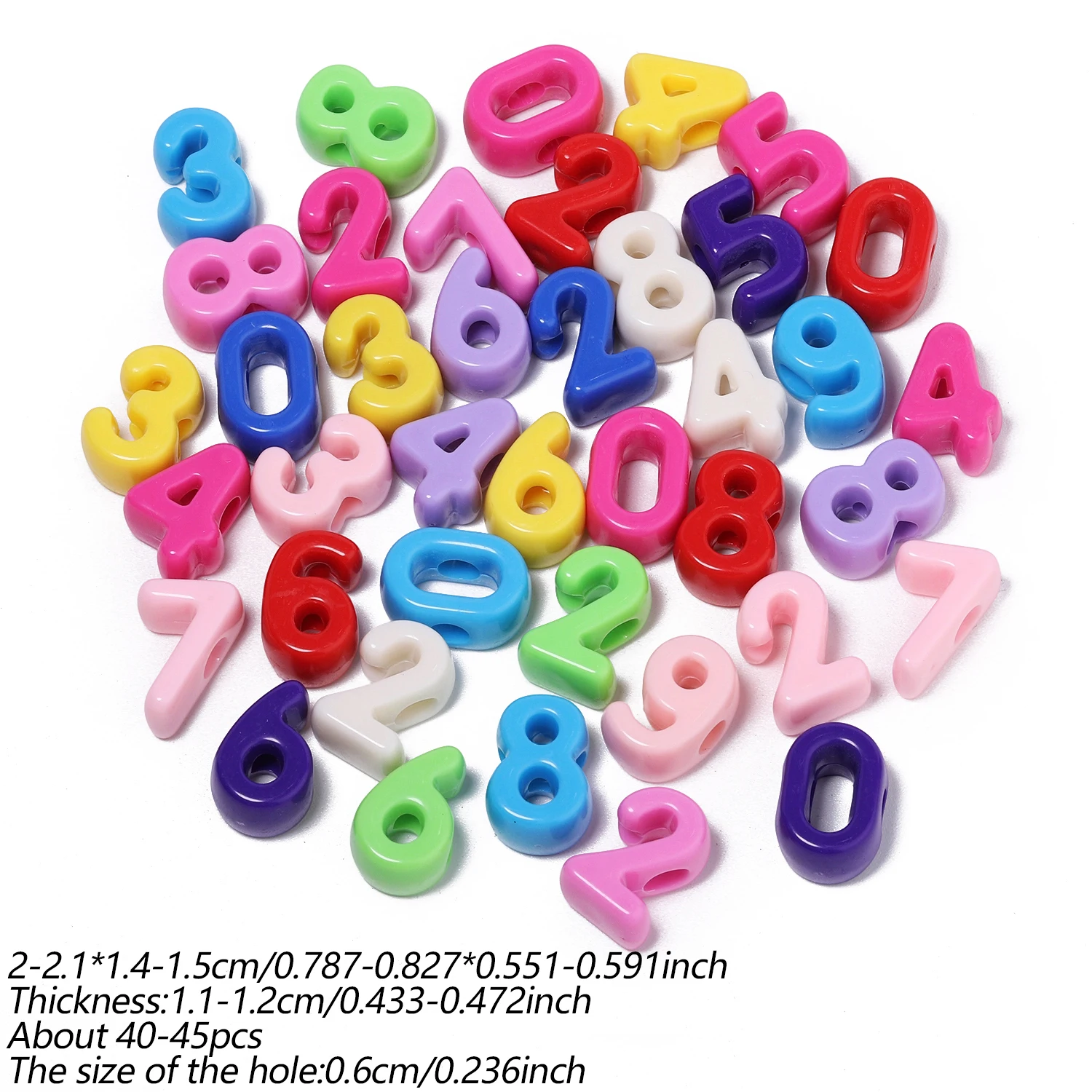 100 g, zufällige Auswahl, große Löcher, Acrylperlen mit Cartoon-Zahlen, farbige, lose Abstandshalterperlen zum Basteln von Schmuck, für DIY-Halsketten, Ohrringe und Schlüsselanhänger. – Detail 4