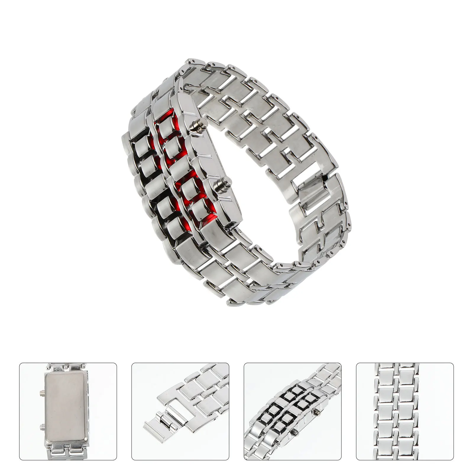 

Led Men Watch Red Digital Lava Display Fashion Rectangular Chain Bracelet Waterproof Design Gift For Him