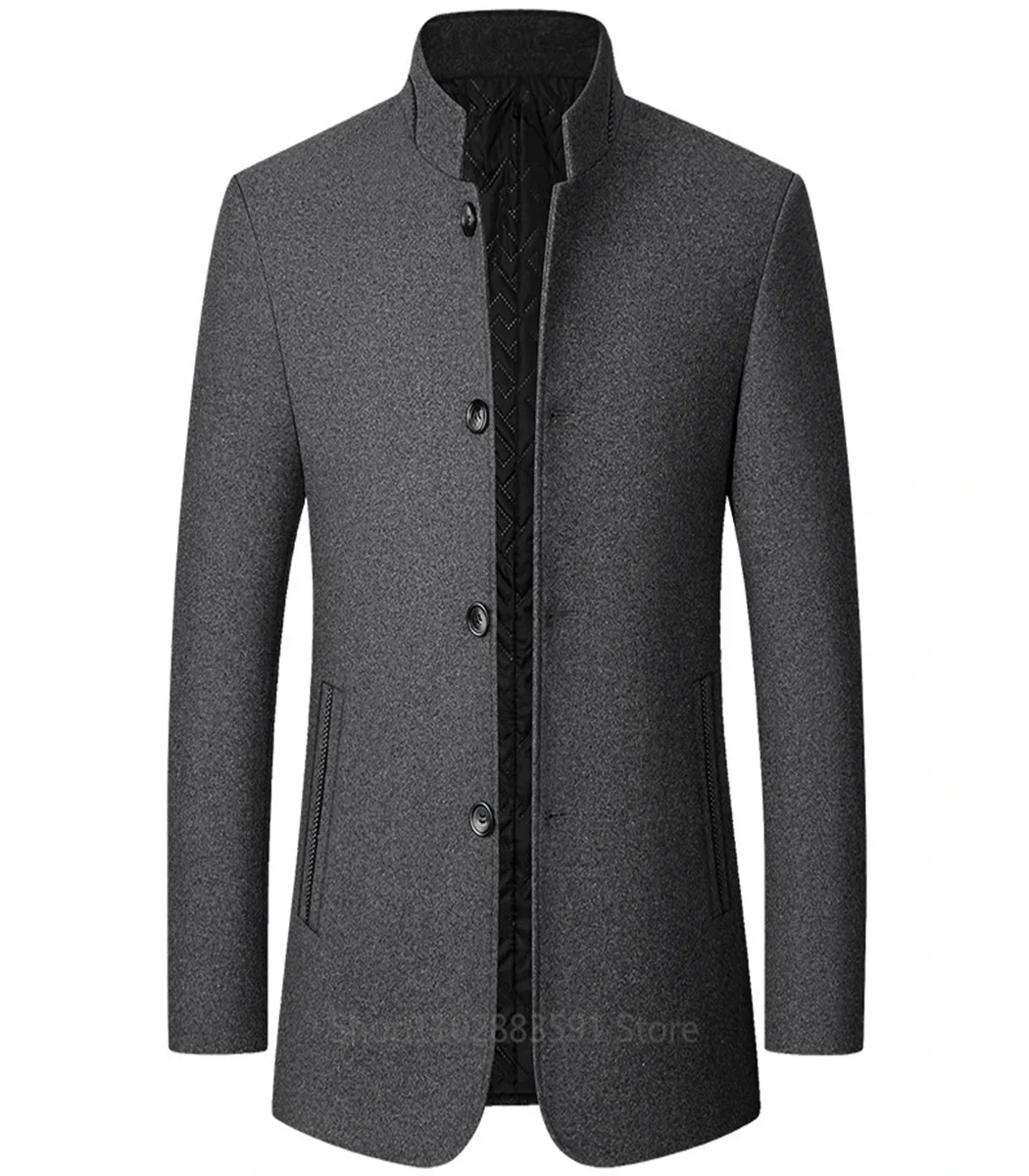 1 Pieces Autumn/Winter Woolen Coat British Style Solid Mid-Length Men Wool Woolen Jacket Men Coat Business Overcoat Male