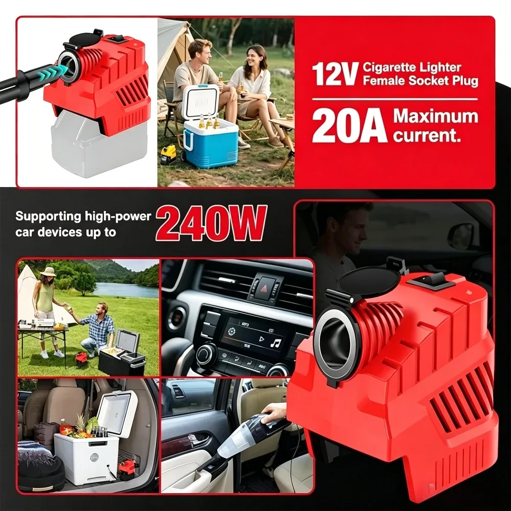 DC 18V to 12VStep Down Converter for Milwaukee Power 240W Car Cigarette Lighter Socket for Vehicle Devices USB MIL18TO12