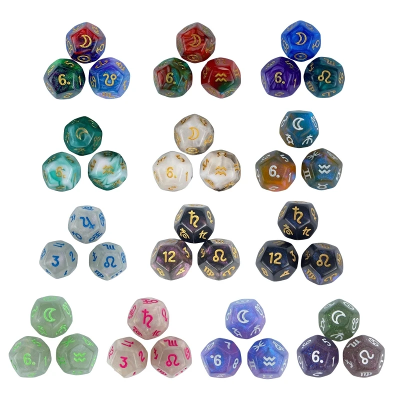 3Pcs 12-Sided Astrological Dices Tarots Constellations Dices Sign Number Dices R66E