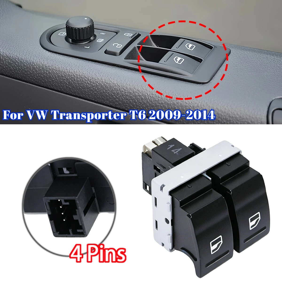 Car Electric Door Window Control Switch Double Buttons Front Driver Side 4Pins For VW Transporter T6 2009 - 2014 7E0959855A9B9