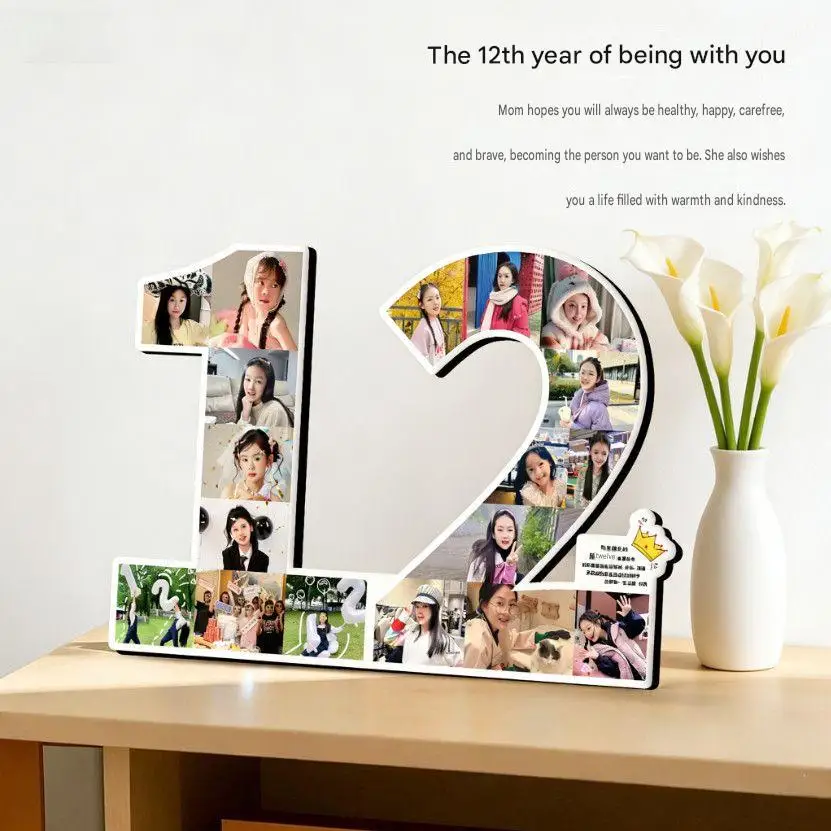Customized Number Photo Frame Collage Personalized Picture Board Sign Family Growth Growth Milestone 1-20 Birthday Gift for Her