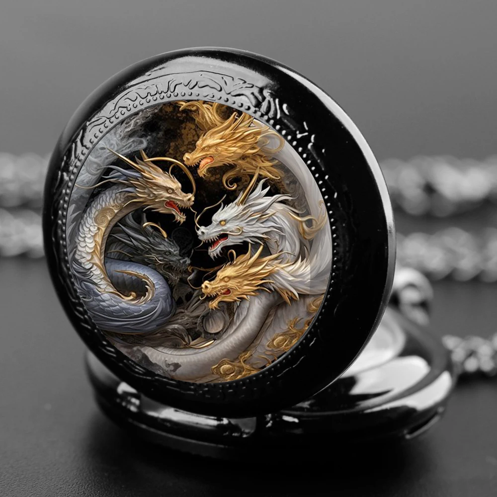 Orologio da tasca al quarzo con cupola in vetro di Design Swarm Dragons con quadrante con numeri arabi a catena durevole per regali creativi per uomini e donne