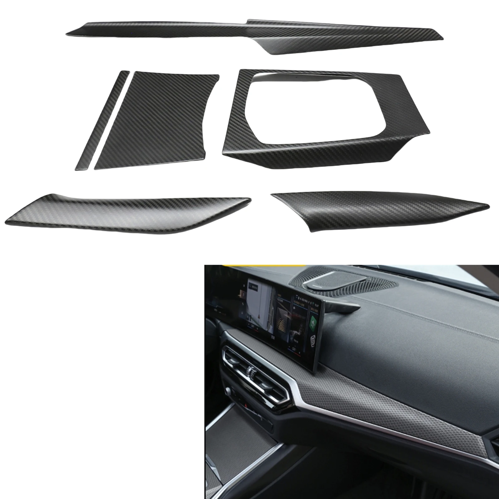 Carbon Fiber Car Center Dashboard Panel Trim Cover For BMW 3 4 Series G20 G22 G28 G80 G82 2023-2024