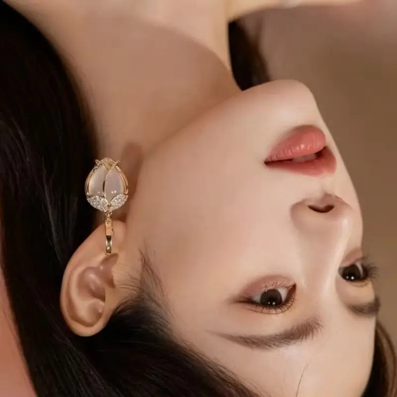 

2026 Gold Plated Trendy tulip opal earrings For Women simple fashion temperament earrings Valentine's Day Anniversary Gifts