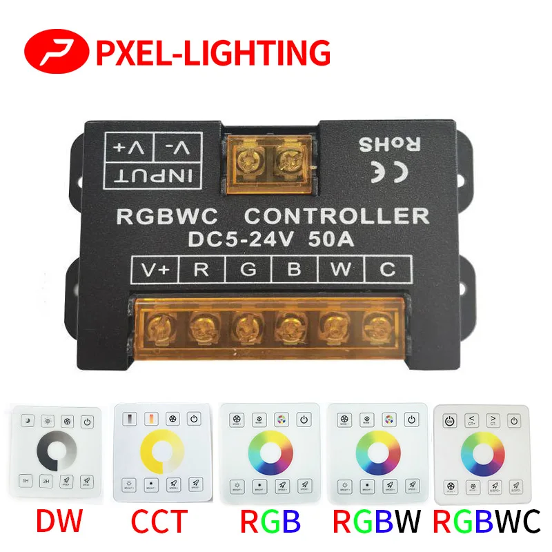 

2.4G RF Single color/CCT/RGB/RGBW/RGBWC(RGB+CCT) LED Strip Controller DC 5V 12V 24V Light tape 86 sty Touch Panel Switch Dimmer