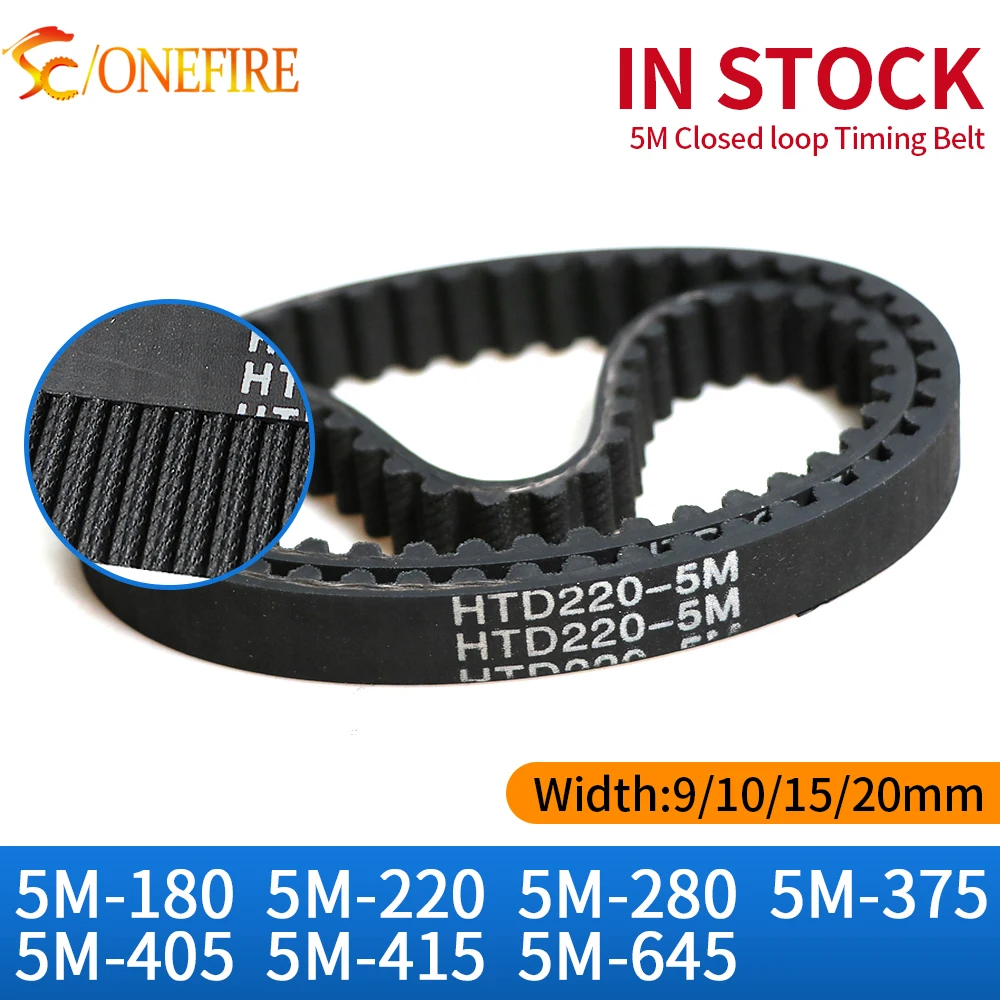 1PCS HTD 5M Timing belt L=180/220/280/375/405/415/645 width 9/10/15/20mm Teeth 36 44 56 75 81 83 129 HTD5M synchronous Belt