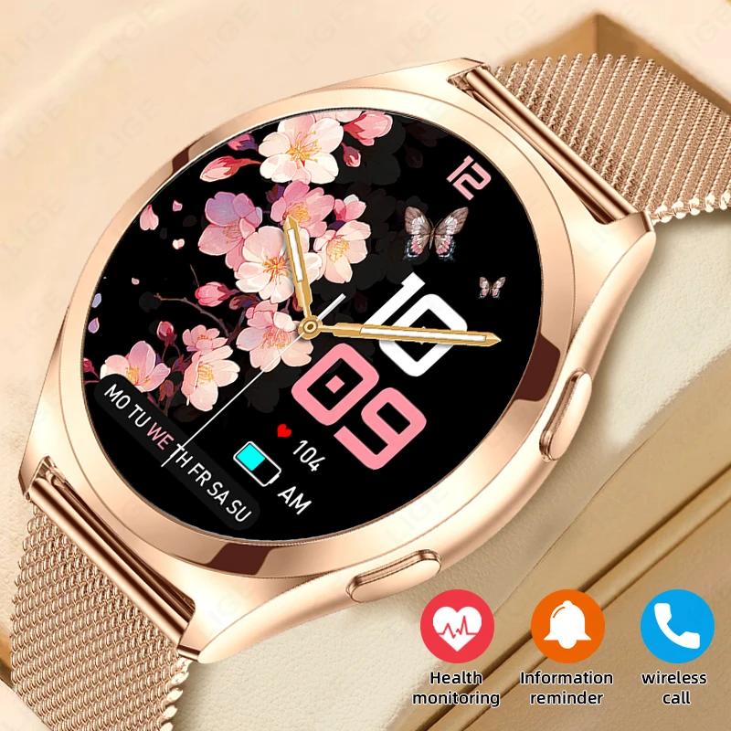 LIGE Luxury Smart Watch For Woman 1.27" Bluetooth Call Custom Dial Women's Bracelet Sports Health Monitor Smartwatch Ladies Gift