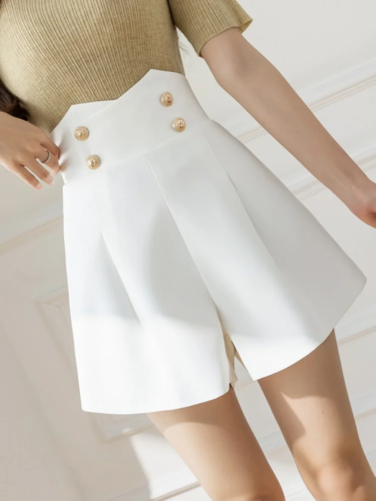 SMTHMA 黒、白カジュアル夏ハイウエストスーツとショーツ女性のためのエレガントなボタン女性固体ショートパンツ