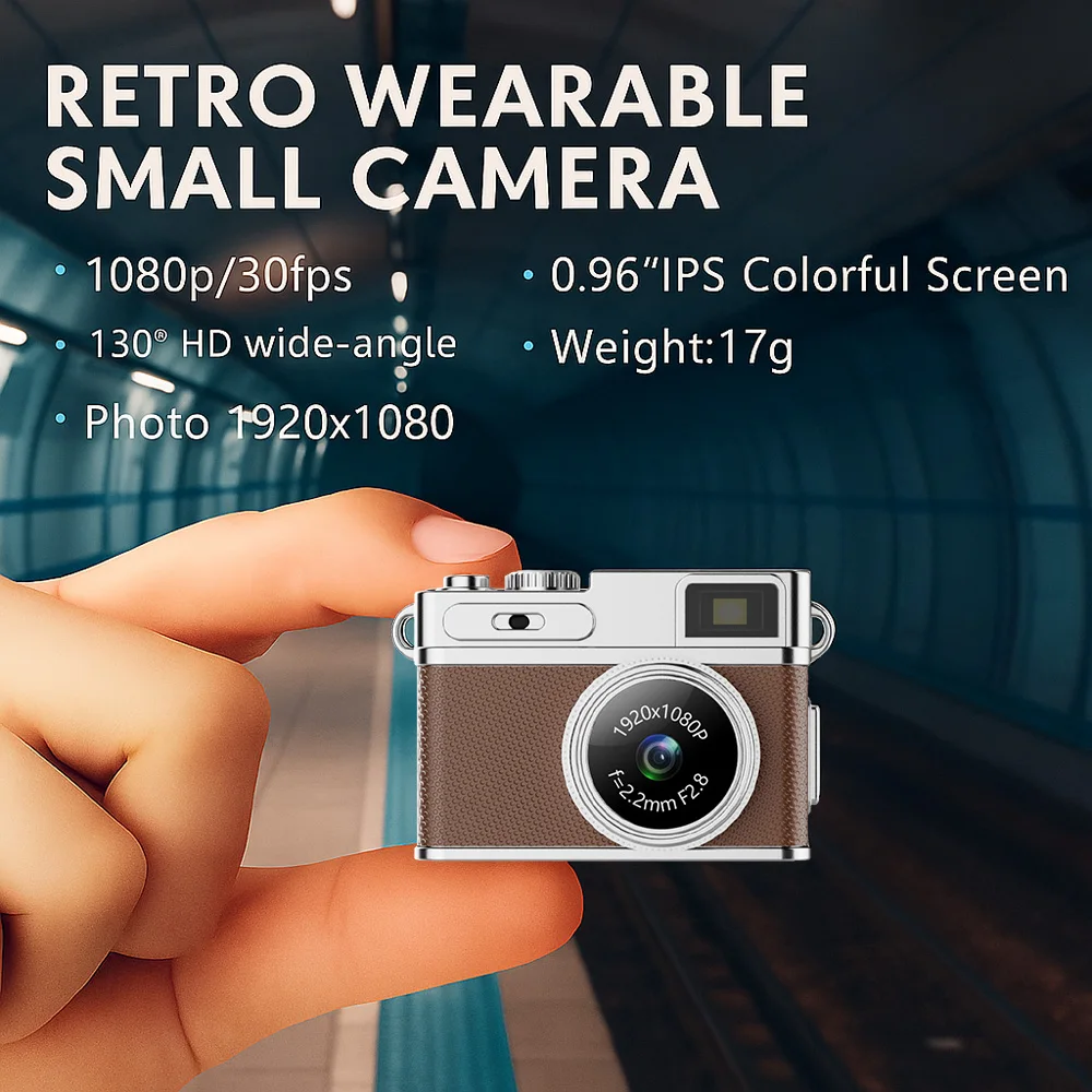 Thumb Keychain Camera 1080P Video Recorder LED Fill Light 0.96-inch IPS Screen Portable Retro CCD Mini Digital Camera