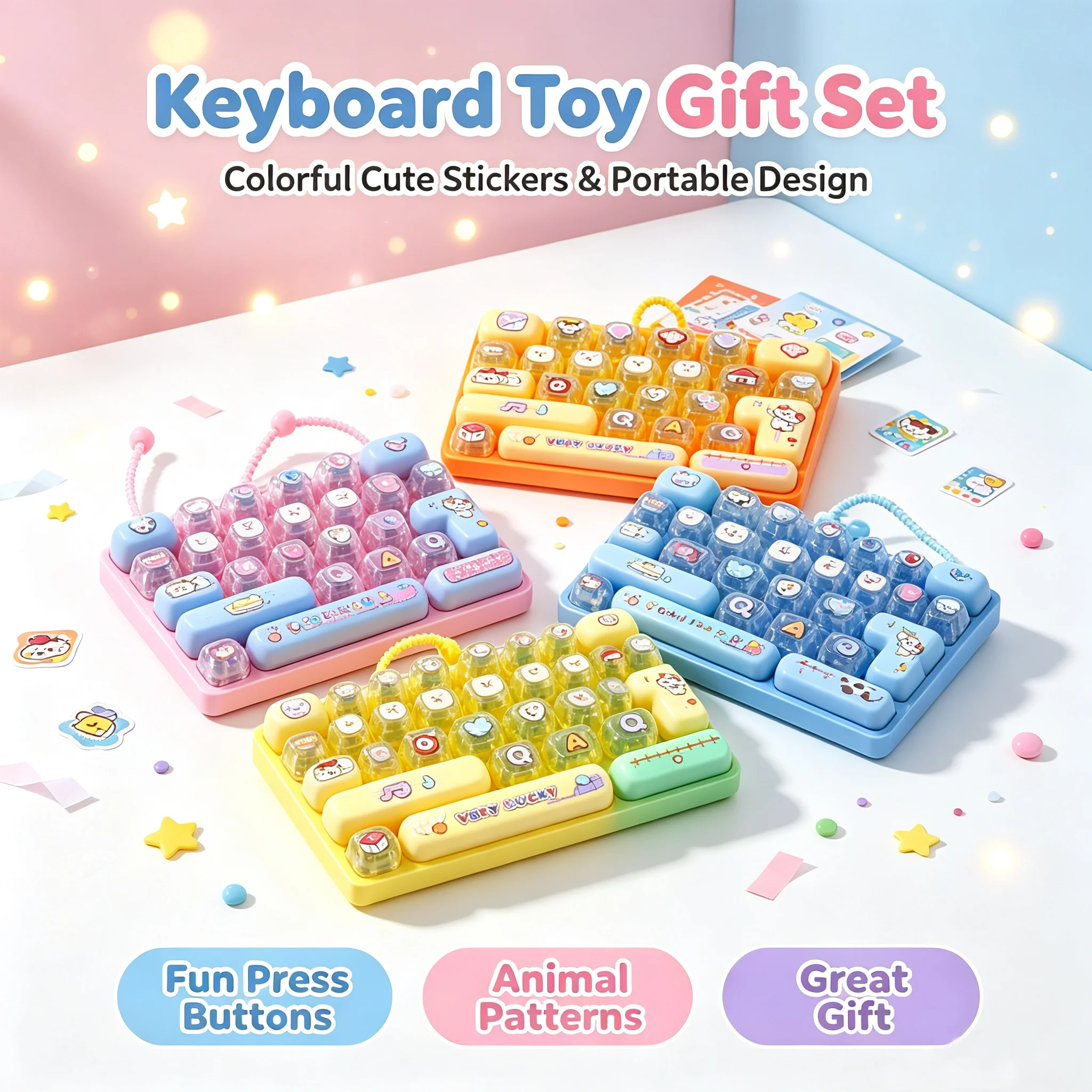 Cute 26‑Grid Keyboard Fidget Toy Keychain Cartoon Printed Stress Relief Portable Pendant Decompression Gift For Kids Students