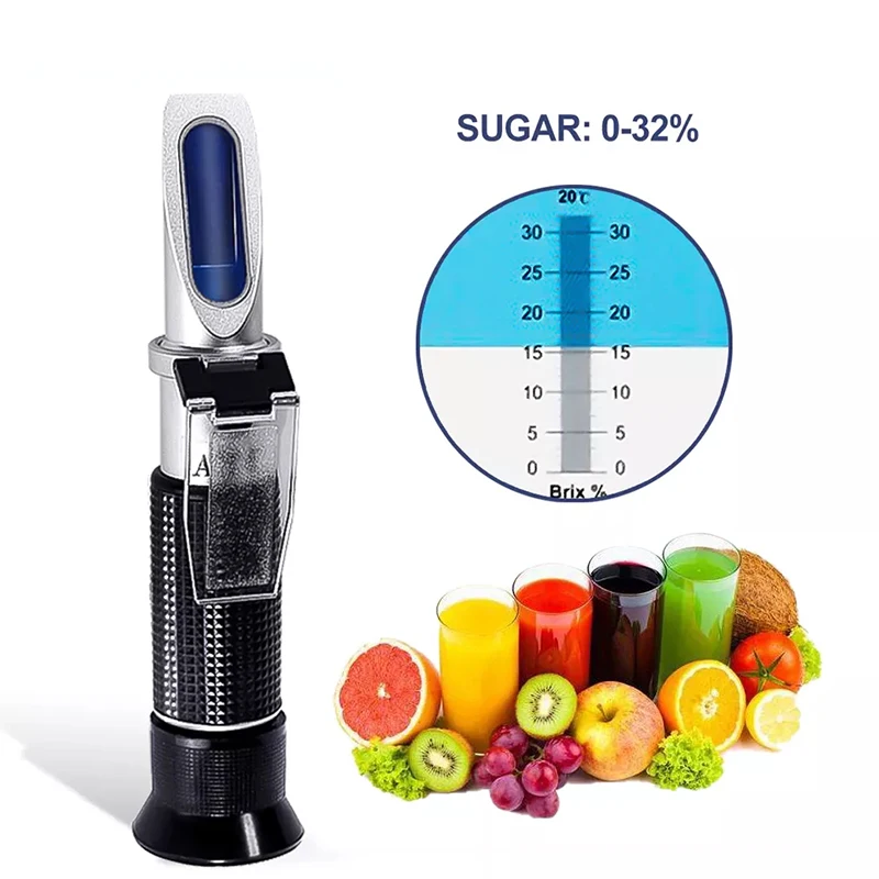 Handheld 0-32% Brix Refractometer Sugar Concentration Meter Densimeter Brix Saccharimeter Sugar Tester Fruits Grapes ATC