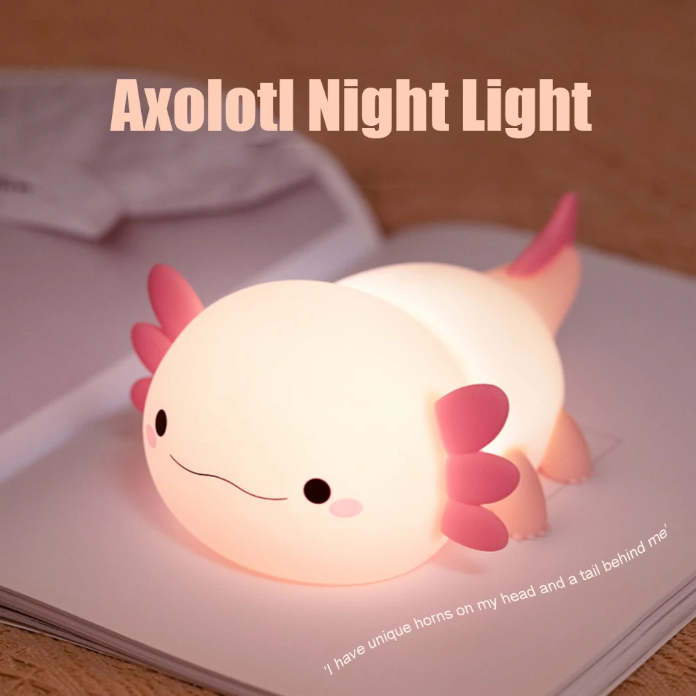 Cute Axolotl Night Light Silicone Nursery Sleeping Lamp Touch Control Nightlights USB Rechargeable Table Lamp for Baby Child