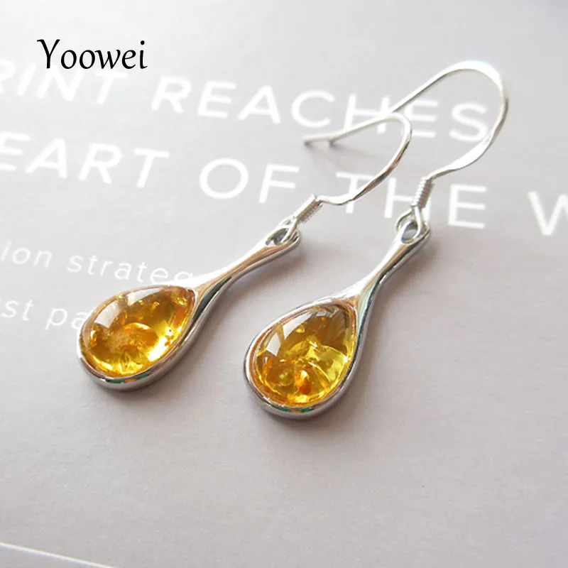 100% Real Amber Earrings for Women Party Birthday New Year Party Gift Real S925 Silver Teardrop New Natural Beads Girls Jewelry