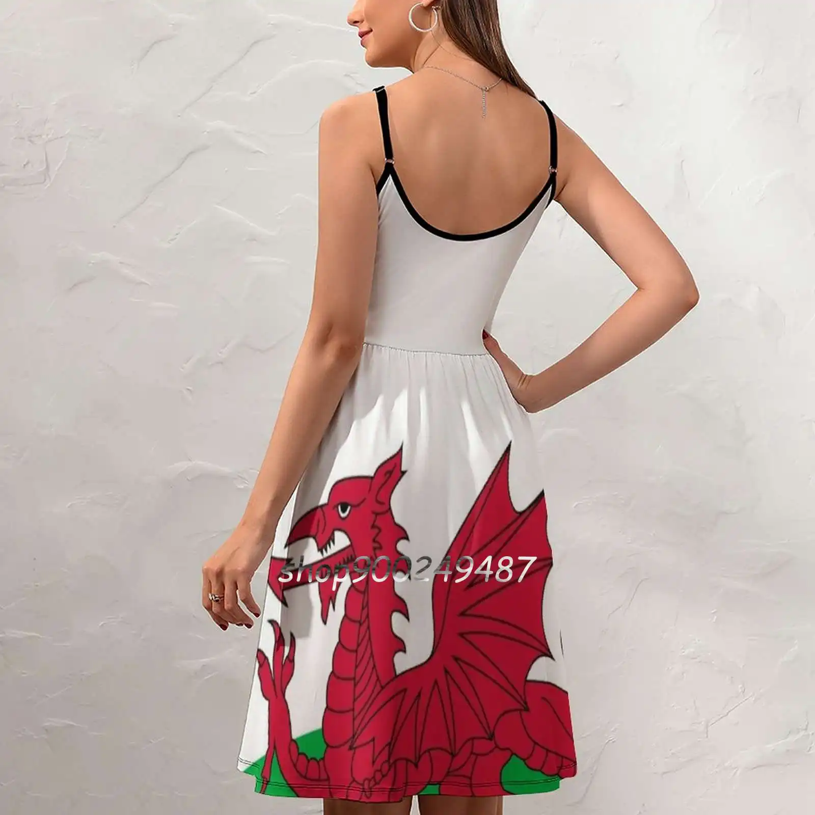 Flag Of Wales-Welsh Flag Sling Dress Women Summer Printing Condole Belt Dresses Britain British Dragon England Flag Green Icon