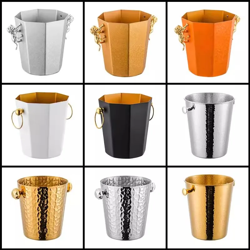 

European Style Modern Light luxury Stainless Steel Ice Cube Bucket A bar Advanced Special Use Large Capacity Beer Champagne Cask