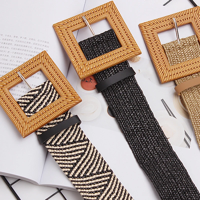 ECR Temperament Patchwork Weave Belt For Women Splicced Metal Elegant Striped Casual Belts Accessories Female Fashion New Style