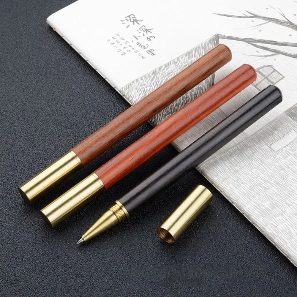 Vintage Wood Body Brass Ballpoint Pen Quick-drying Gel Pen Business Fountain Pen Students Gift Writing Tools For School Office