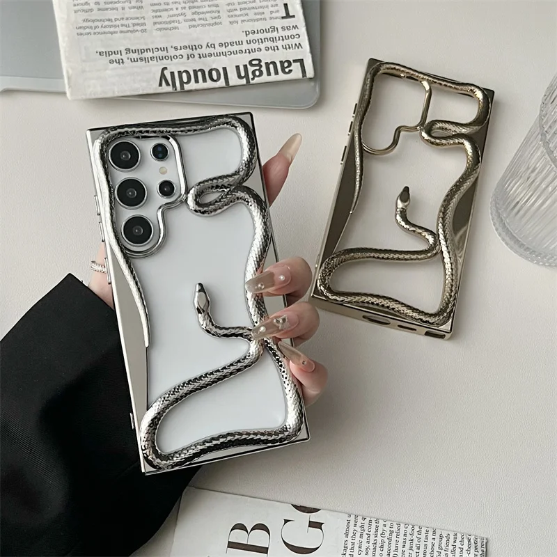 

For Samsung Galaxy S22 S24 S23 S25 Ultra A16 Snake Lou Kong Plating Phone Case Heat Dissipation Electroplating TPU Soft Cover