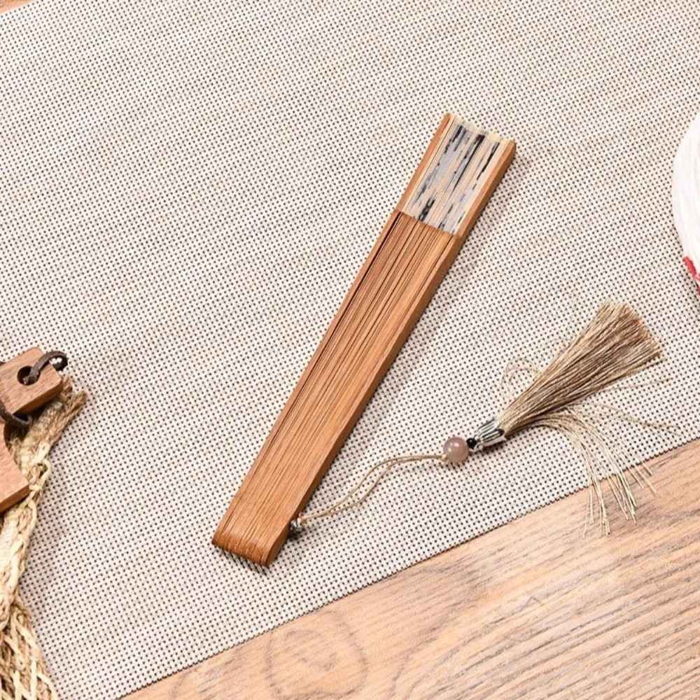 Elegent Antique Folding Hand Fan Hollowed-out Portable Classical Handheld Fan with Tassel Dance Fan Photography Prop