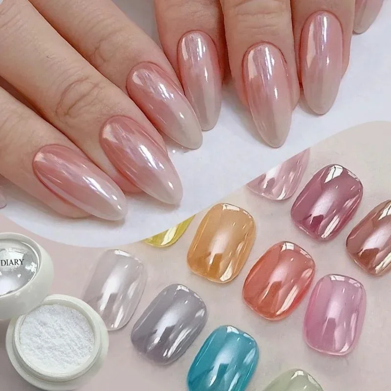 8 Colors Aurora Nail Powder White Chrome Pigment Pearl Rubbing Dust Mirror Effect Nail Art Glitter Manicure Nail Accessories