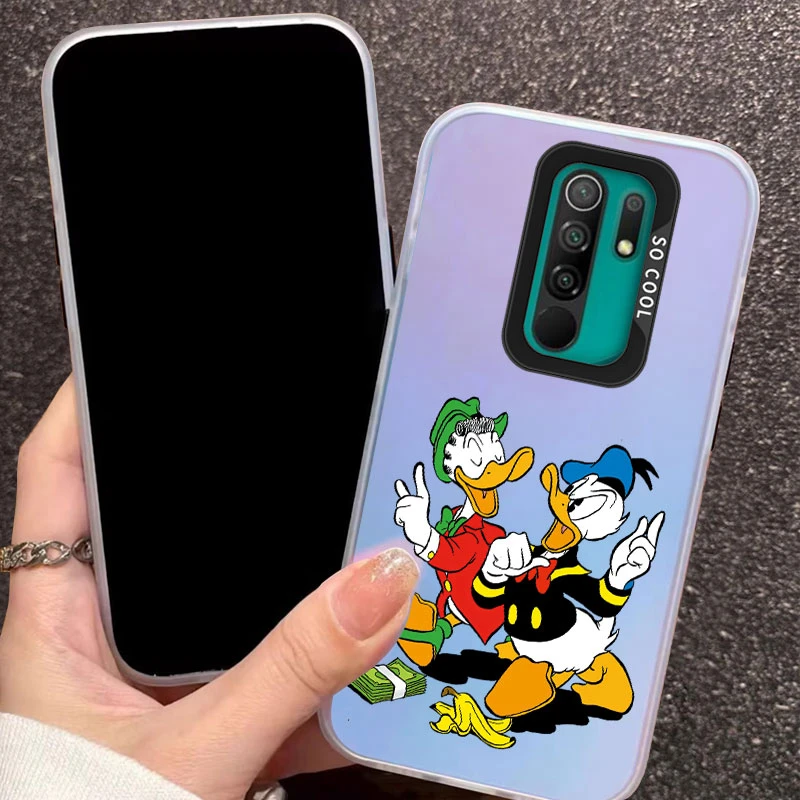 Für redmi 9 redmi 9t handy hüllen elektro platte laser matt donald ente mickey minnie anime für redmi 9t stoß feste luxus schalen