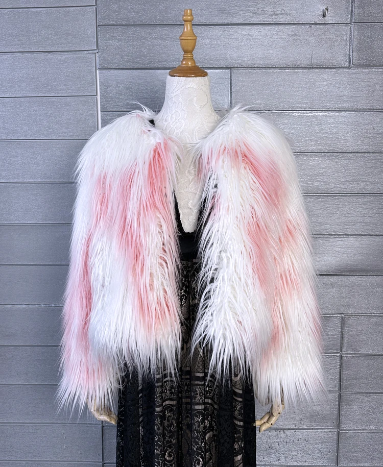 Autumn/Winter Lady New Fashion Pink Add White Faux Fur Coat Female Streetwea Jacket Women's Coats Promotion