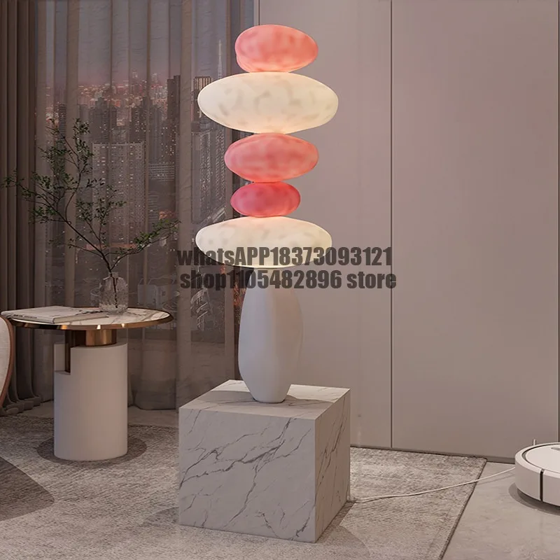 Modern light luxury comes and goes, TV cabinet next to the sofa in the living room, large floor lamp ornament