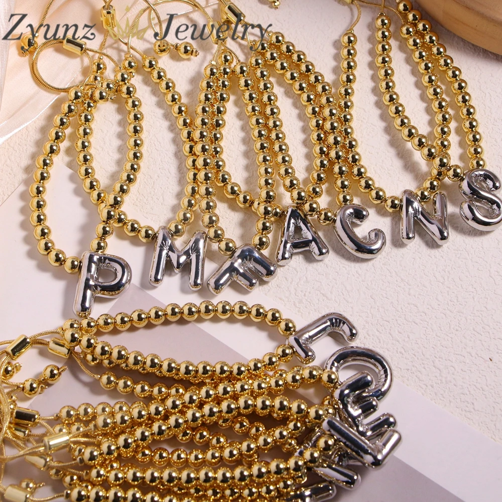 5 uds., nueva pulsera de cuentas de Color dorado a la moda para mujer con globo de plata, dijes de letras iniciales, joyería preciosa