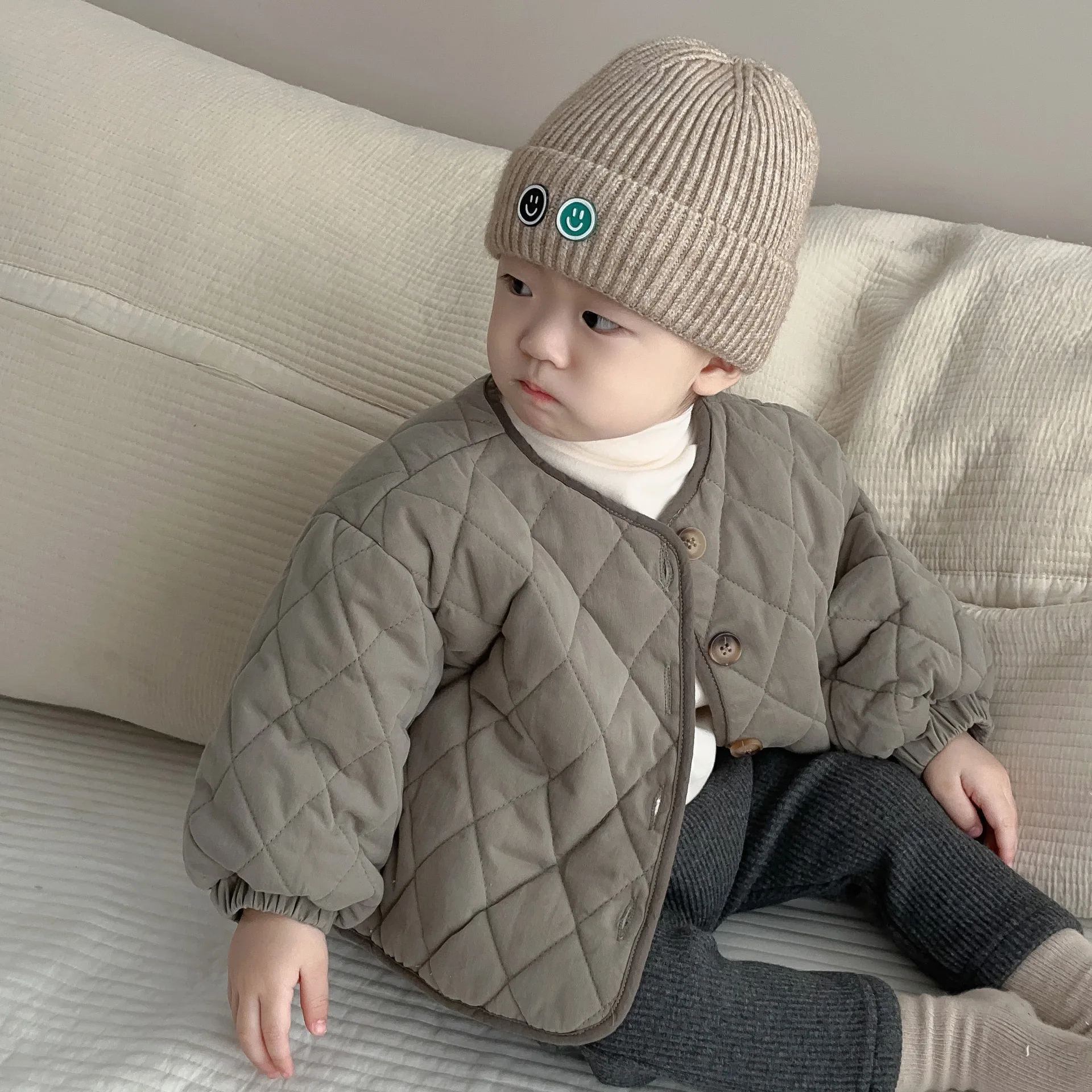 2024 Winter New Baby Long Sleeve Warm Coat Kids Single Breasted Casual Thick Jacket Boy Girl Plus Velvet Infant Padded Jacket