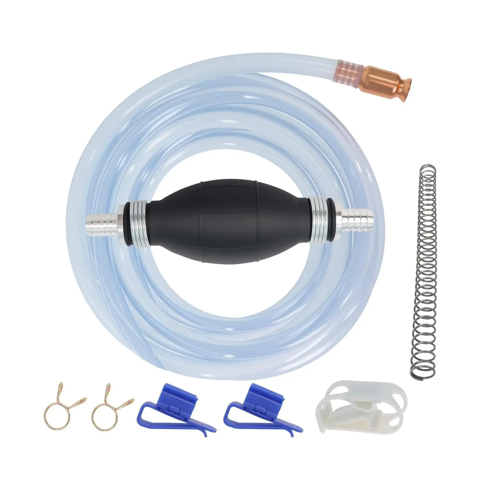 

Комплект сифонного шланга с 2,5-метровым шлангом 5/8 дюйма, портативный, с защитой от перегибов, с пружинным затвором, универсальный для газа, легких масел, автомобилей