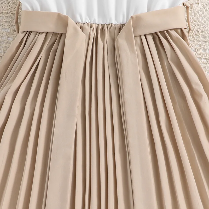 Süßes und elegantes Kleid mit Spitzenkragen und fließenden Ärmeln für Mädchen im Alter von 4 bis 13 Jahren, mit plissiertem Rock und Gürtel, ideal für den Sommer. – Detail 9