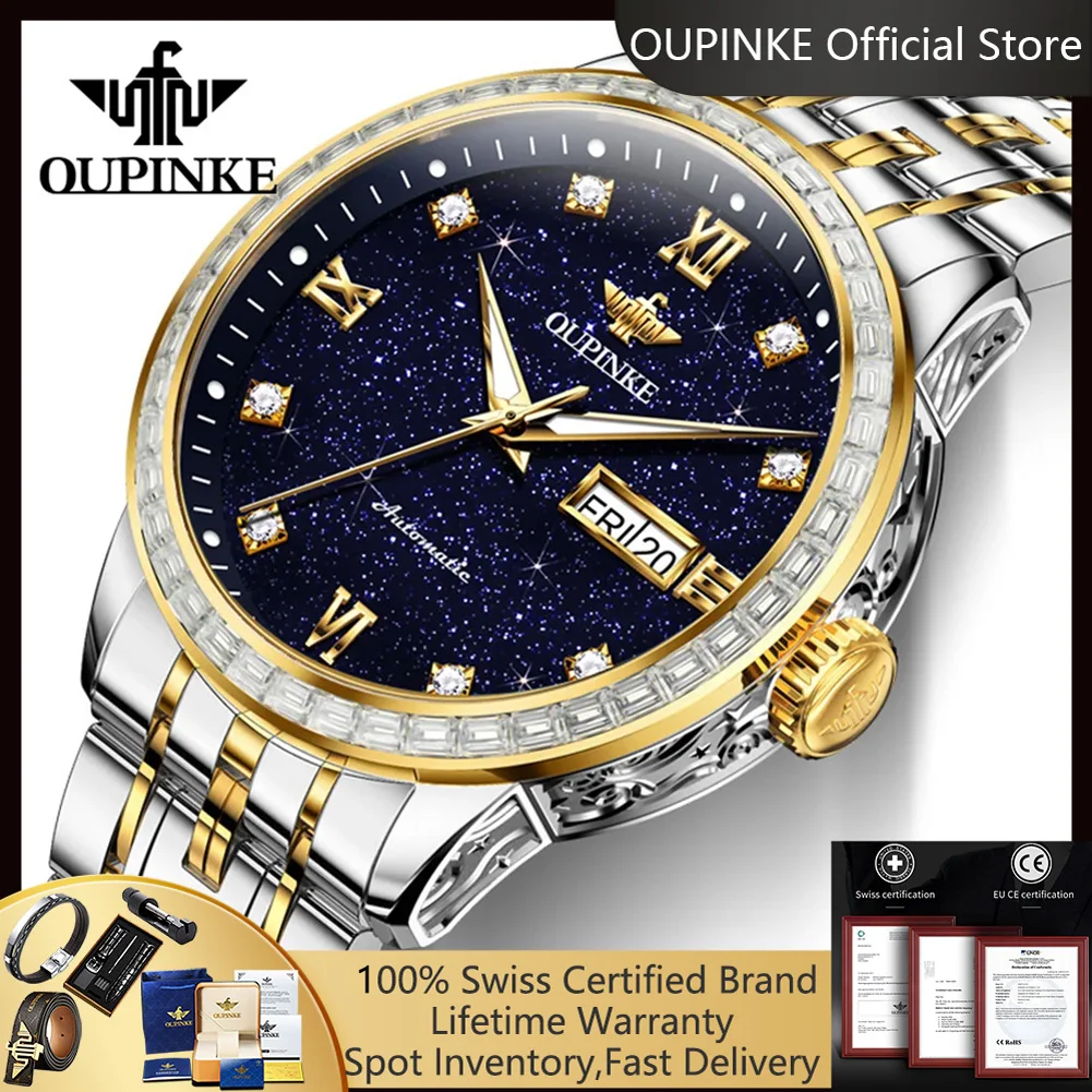 

OUPINKE 3258, новые мужские часы, японские автоматические механические часы для мужчин, простые роскошные мужские наручные часы с инкрустацией бриллиантами Galaxy