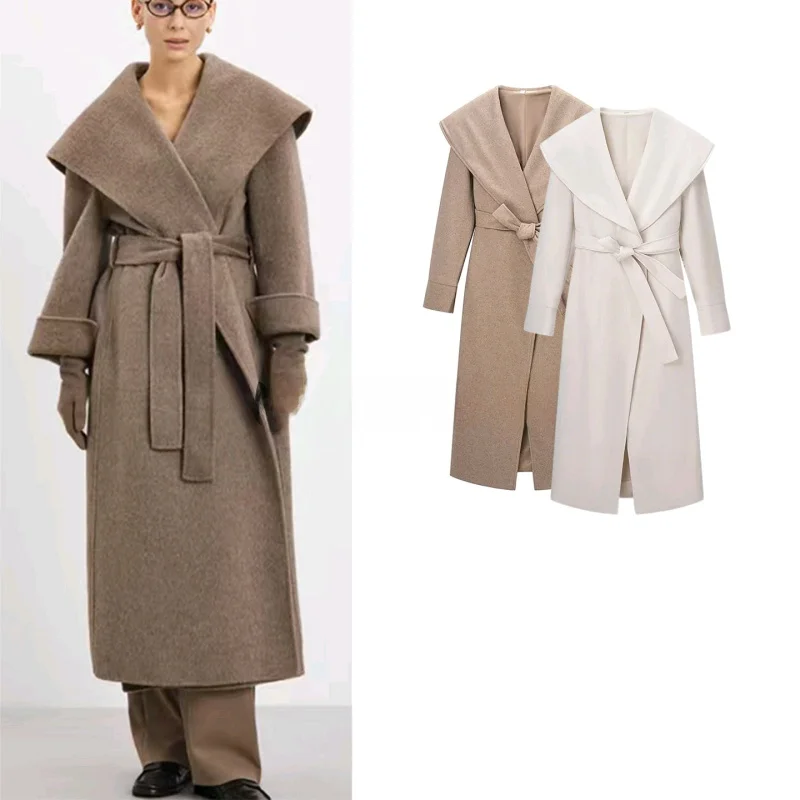 

Новое зимнее женское приталенное шерстяное пальто средней длины с узлом, повседневное, из полиэфирного волокна, тонкое