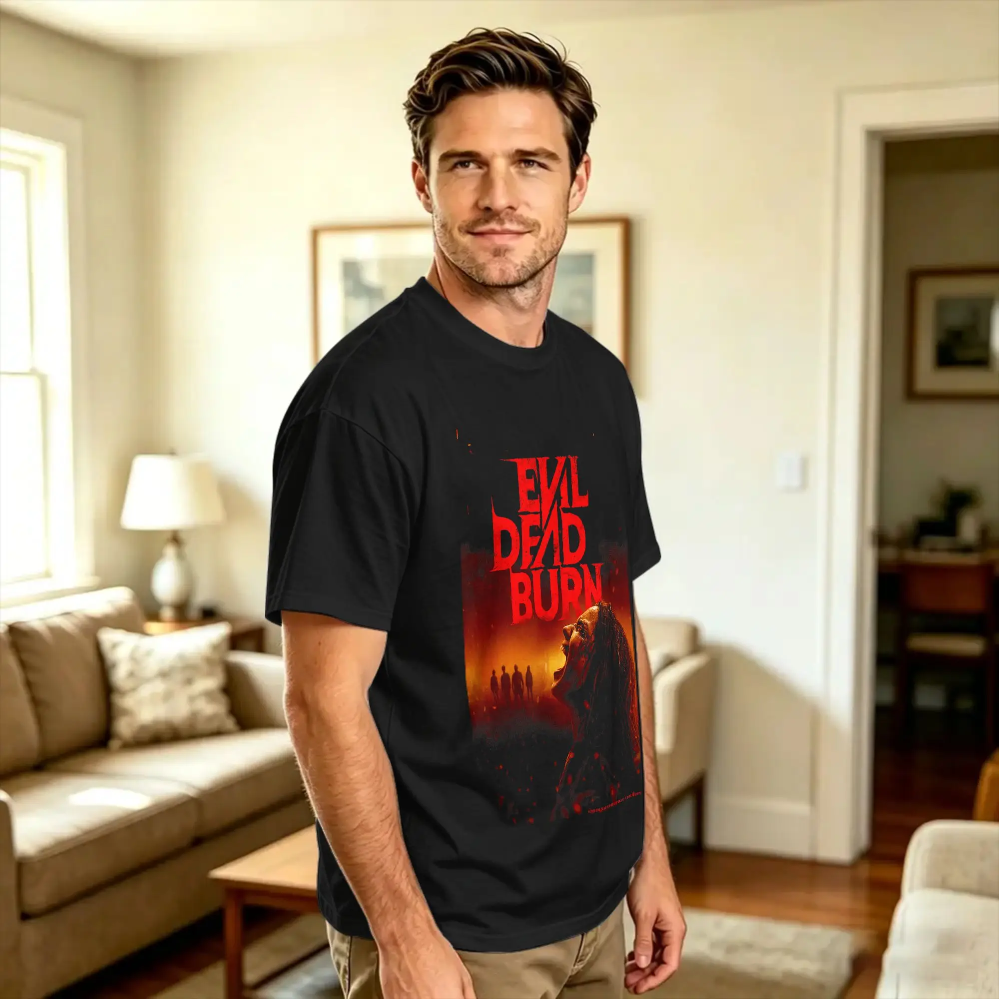 Men's T Shirt Evil Dead Burn Horror Movie Poster Art Halloween T-Shirts Popular Summer Tees Y2K Casual 100 Cotton Tops Plus Size
