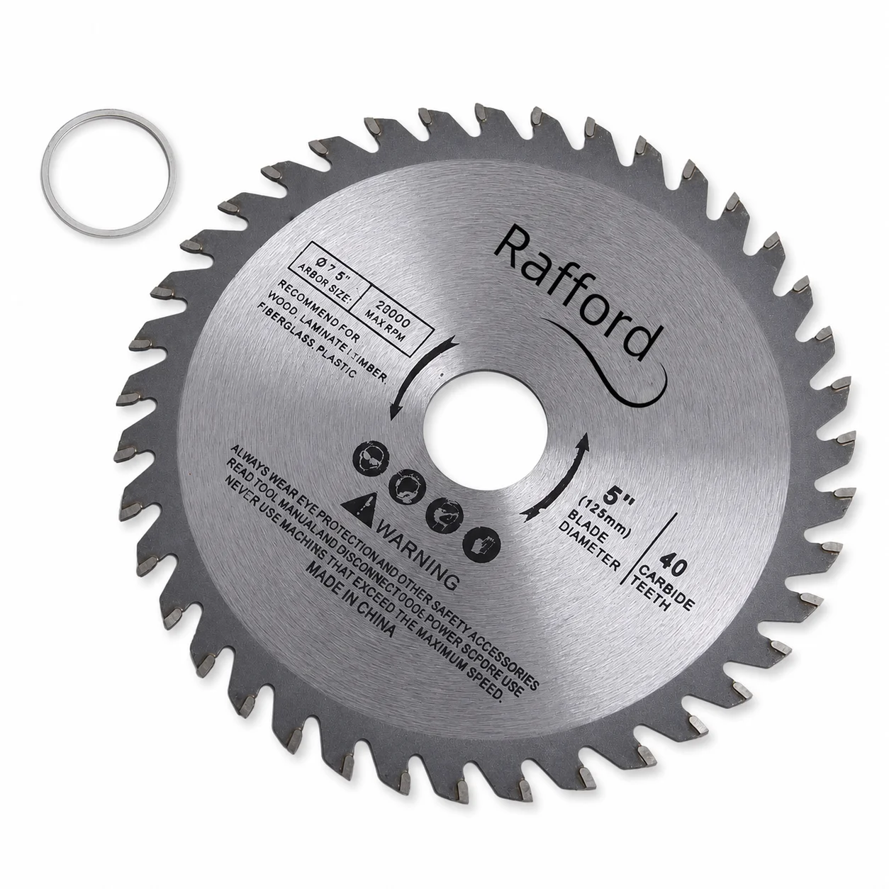 Rafford 5 Inch 125mm 40T Carbide Circular Saw Blade with Reducer Ring for Wood Laminate Fiberglass Plastic Cutting