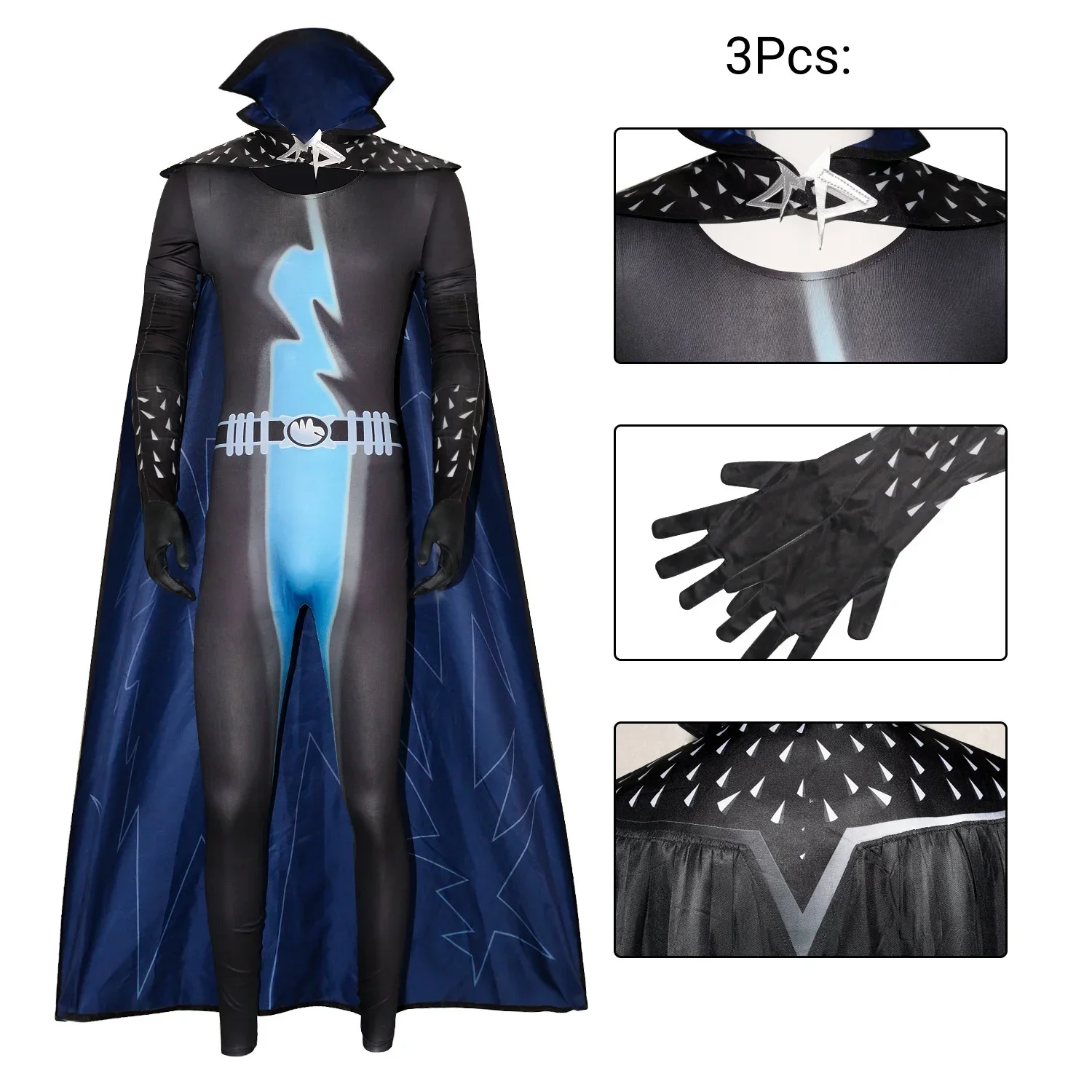 Halloween Costumes Megamind Cosplay Jumpsuit and Cloak Metro City Anime Movie Superhero Bodysuit  Carnival Party Cos Dressing