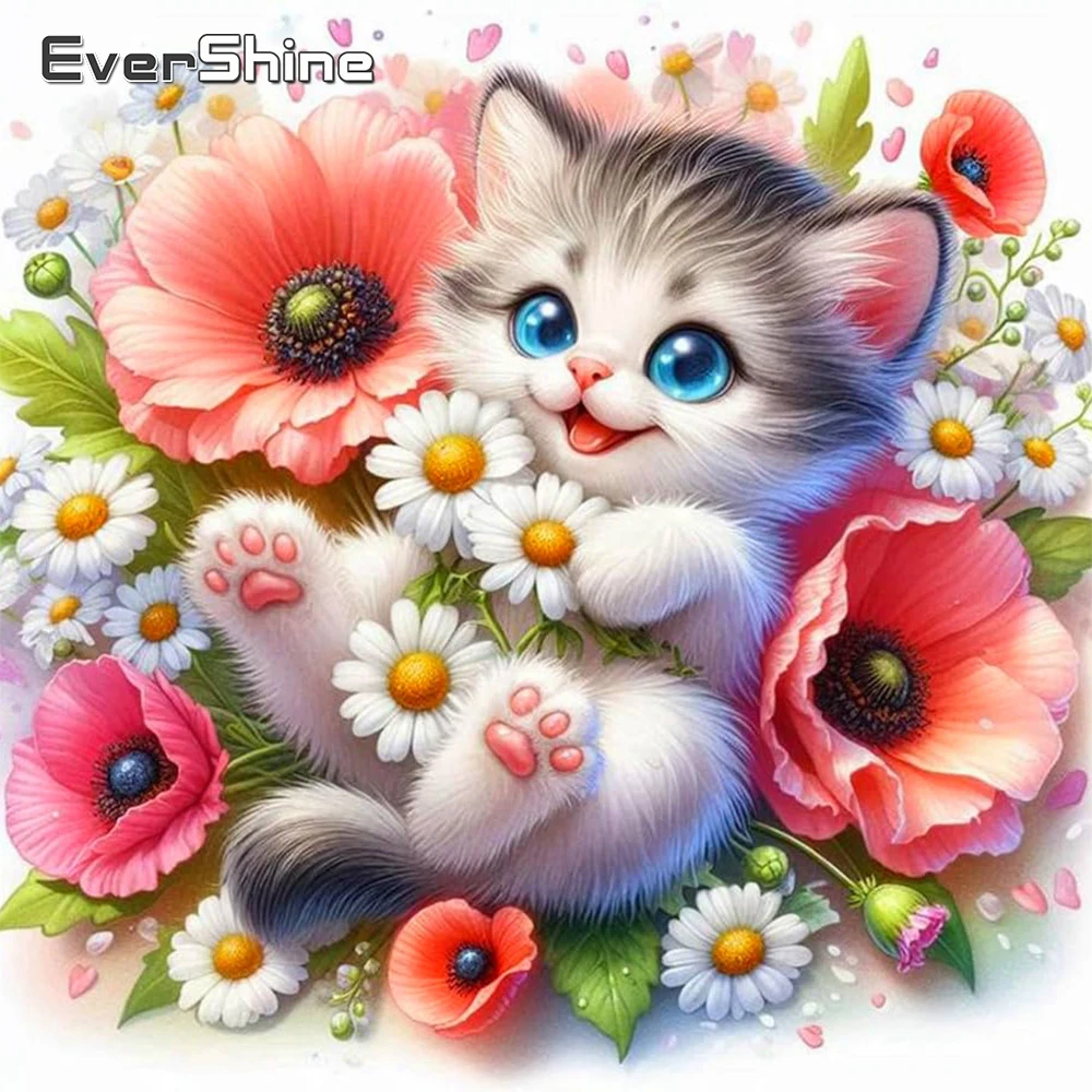 Evershine Diamant Stickerei Katze Bild Strass Diamant Malerei Tier Kits Mosaik Blume Kunst Dekor für Zuhause