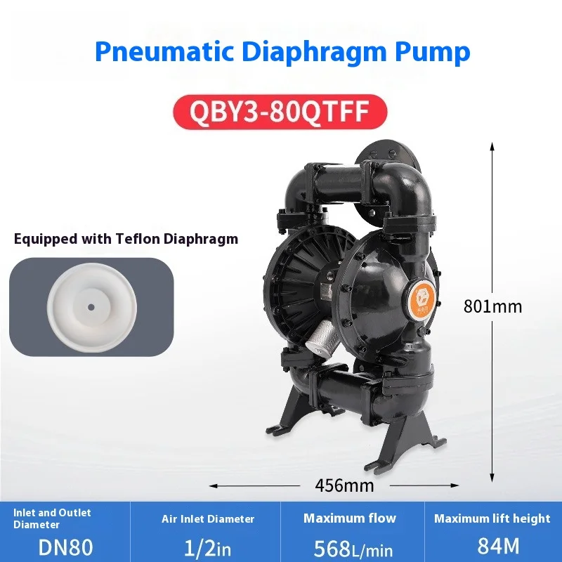 

Пневматический мембранный насос GODO QBY3-80QTFF Материал канального железа