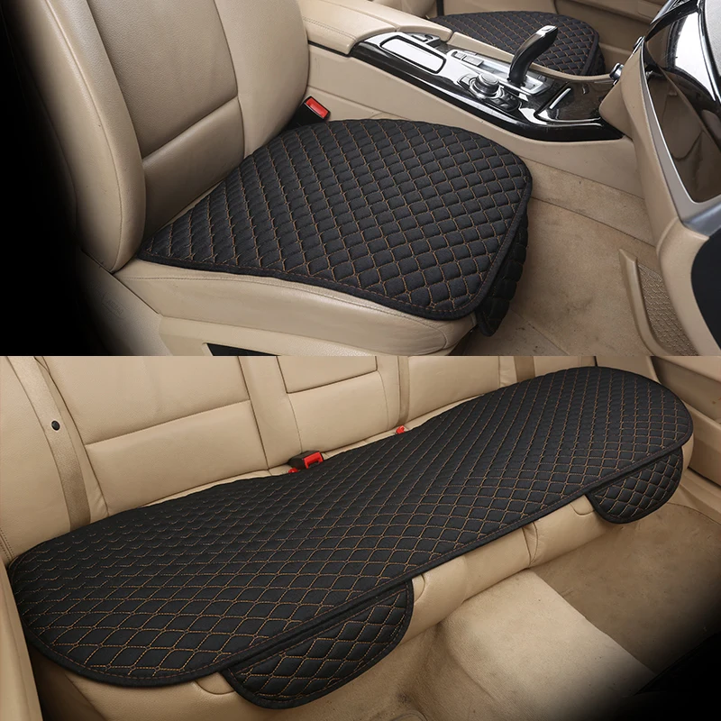 

New Flax Car Seat Cover Cushion Universal Front/Rear Back Seat Cover Car Chair Breathable Line Protector Mat Pad With Pocket