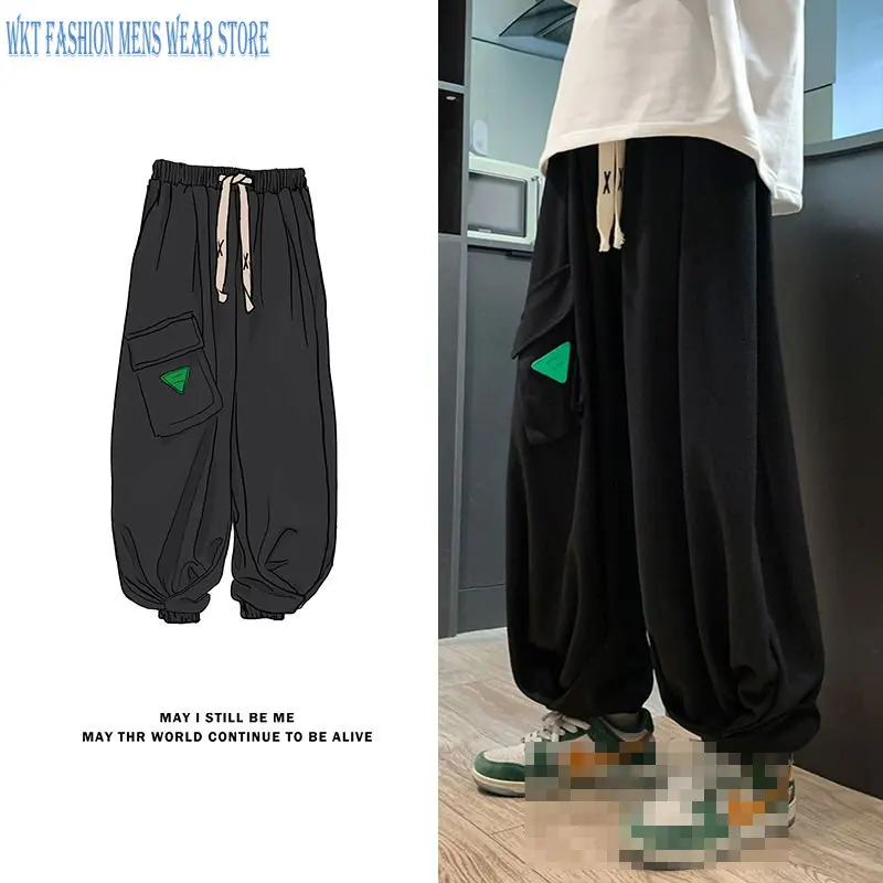 Cargo Pants Overalls Men's Design Creative Bloomers Large Loose Oversize Waffle Sweatpants Casual Trousers Youth Fashion Pocket