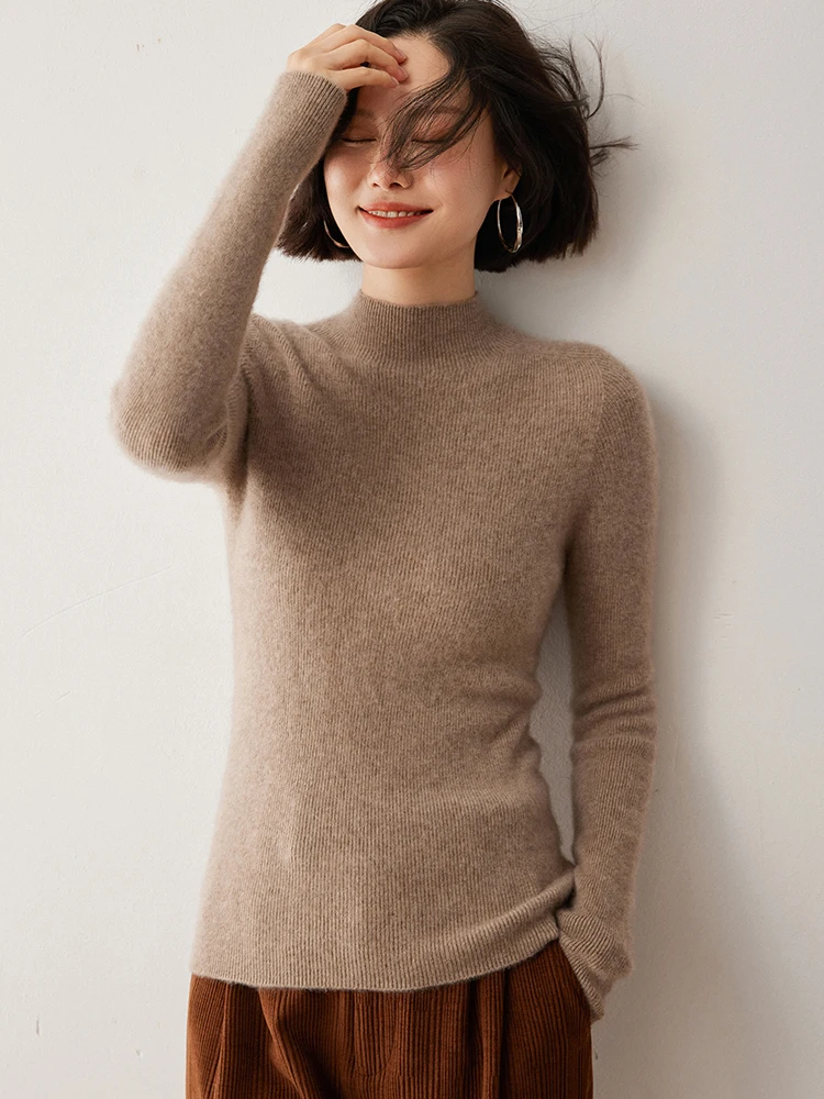 

Basic Pullover Sweater Women's Clothes Inside Join 100% Cashmere Pullover Knit Autumn Winter Sweater Slim Mock Neck Office Daily
