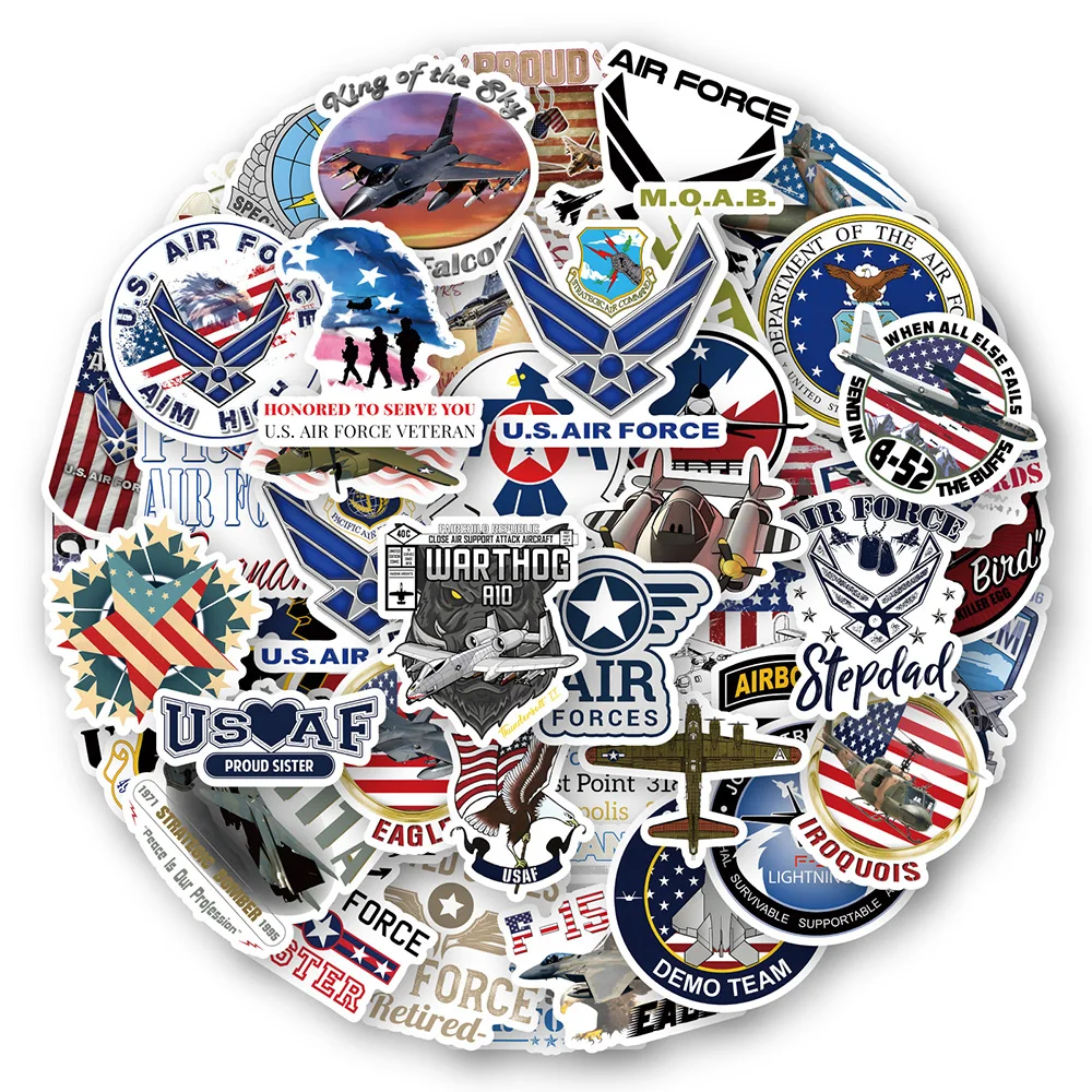 10/30/50pcs Cool United States Air Force USAF Stickers Graffiti Decals DIY Motorcycle Laptop Tablet Waterproof Car Sticker Packs